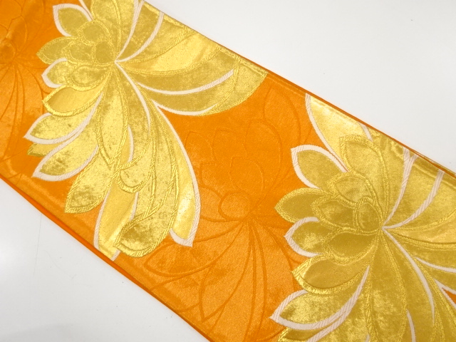 JAPANESE KIMONO / ANTIQUE FUKURO OBI / SILK / WOVEN KIKU